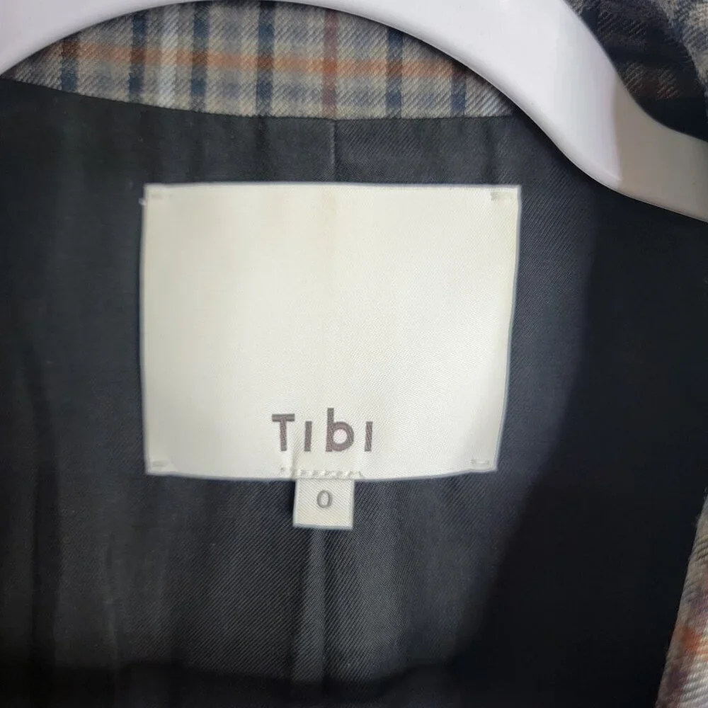 Tibi Blazer Womens 0 Gabe Check Cutout Menwear Wool Oversized Career Workwear - Picture 10 of 14